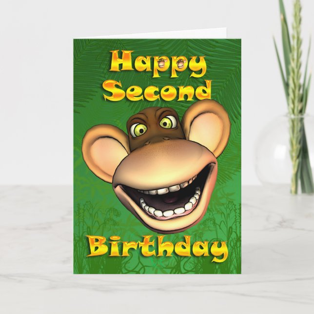 Happy Second Birthday card, with a happy monkey Card (Front)