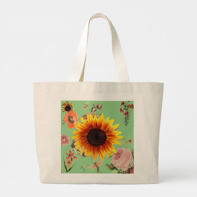 HAPPY SEED CUSTOM INITIAL TOTE VINTAGE FLOWERS (Back)