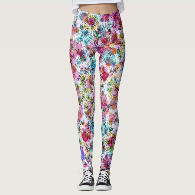 HAPPY SEED LEGGINGS WATERCOLOR FLOWERS W/ MONOGRAM (Front)