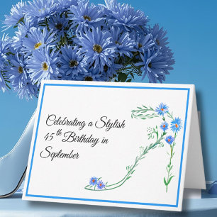 Happy September 45th Birthday Blue Aster Flowers Card