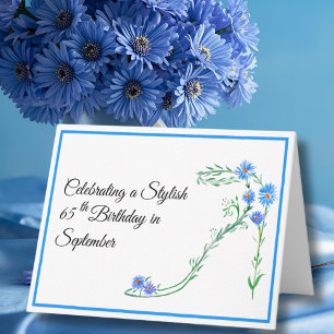Happy September 65th Birthday Blue Aster Flowers Card