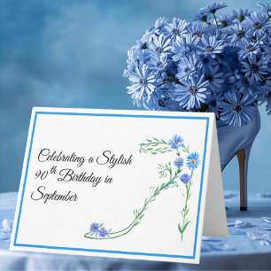 Happy September 90th Birthday Blue Aster Flowers Card