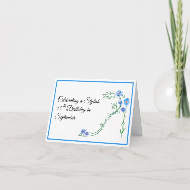 Happy September 95th Birthday Blue Aster Flowers Card (Front)