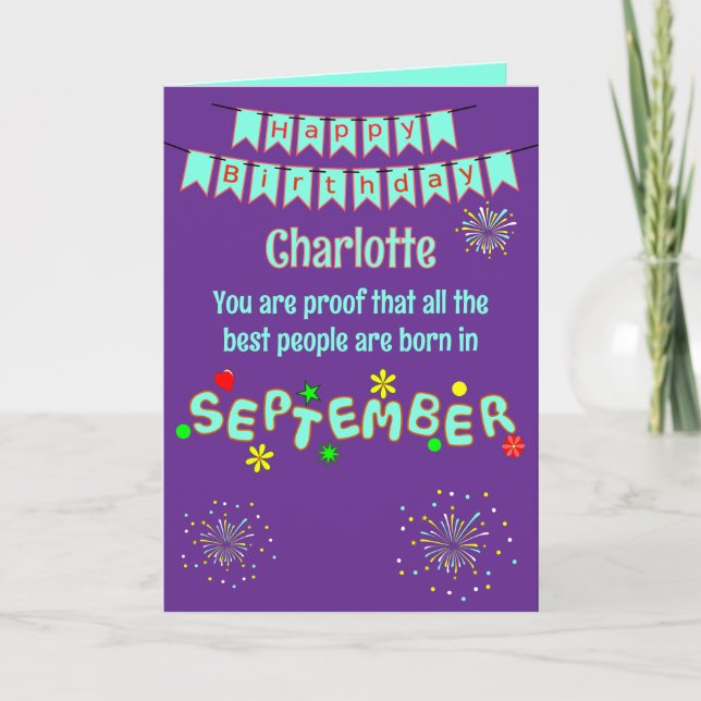 Happy September Birthday Folded Greeting Card (Front)