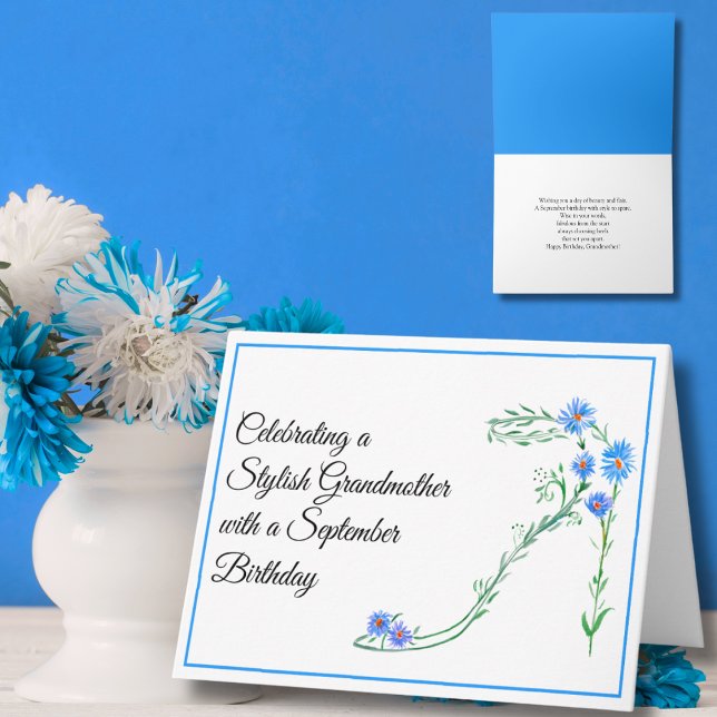 Happy September Birthday Grandmother Blue Asters  Card (Creator Uploaded)