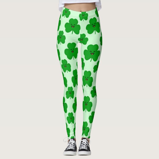 Happy Shamrock Cute St. Patrick's Day Leggings (Front)