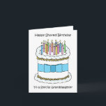 Happy Shared Birthday to Granddaughter Card<br><div class="desc">A simple birthday cake covered in lit candles and with a bow tied around it. The words 'Happy Shared birthday to a special granddaughter' accompany the image.</div>