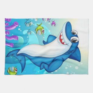 Happy Shark Cartoon-23685 Kitchen Towel
