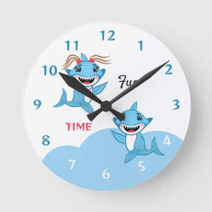Happy Shark Family Fun Time Round Clock
