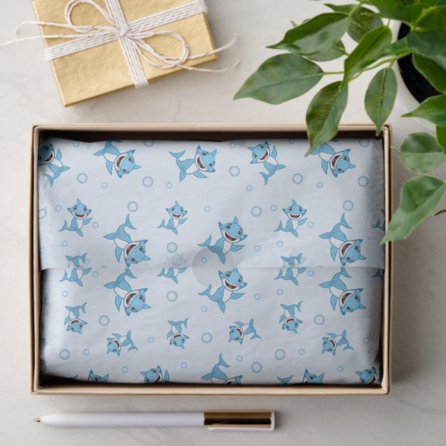 Happy Shark Family patterned Blue Tissue Paper (Gift)