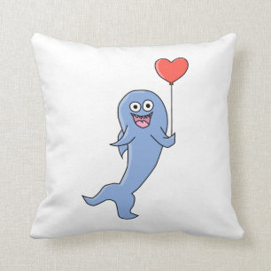 Happy Shark with Heart Shaped Balloon. Throw Pillow