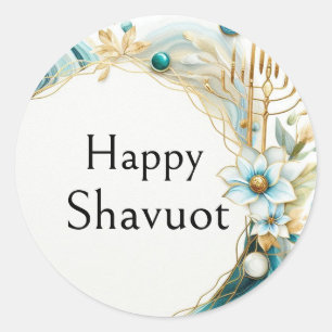 Happy Shavuot - Agate Blue Gold Classic Round Sticker