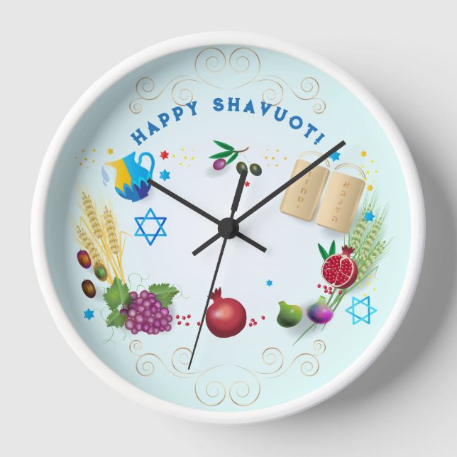 Happy SHAVUOT decorative ornament seven species Clock (Front)