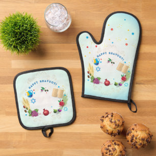 Happy SHAVUOT decorative ornament seven species Oven Mitt & Pot Holder Set