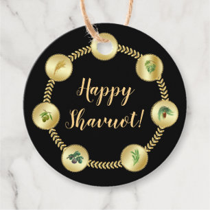 Happy SHAVUOT Vintage gold ornament seven species Favour Tags