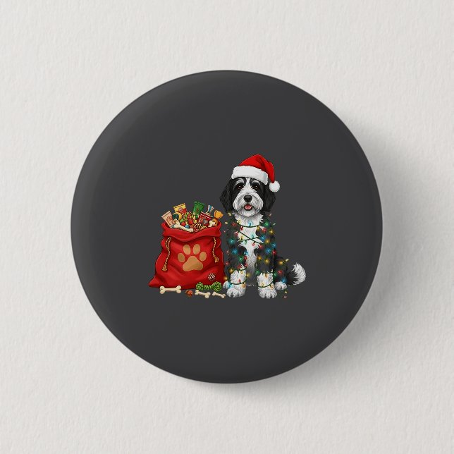 Happy Sheepadoodle Christmas Lights Dog Mom Sheepa 2 Inch Round Button (Front)