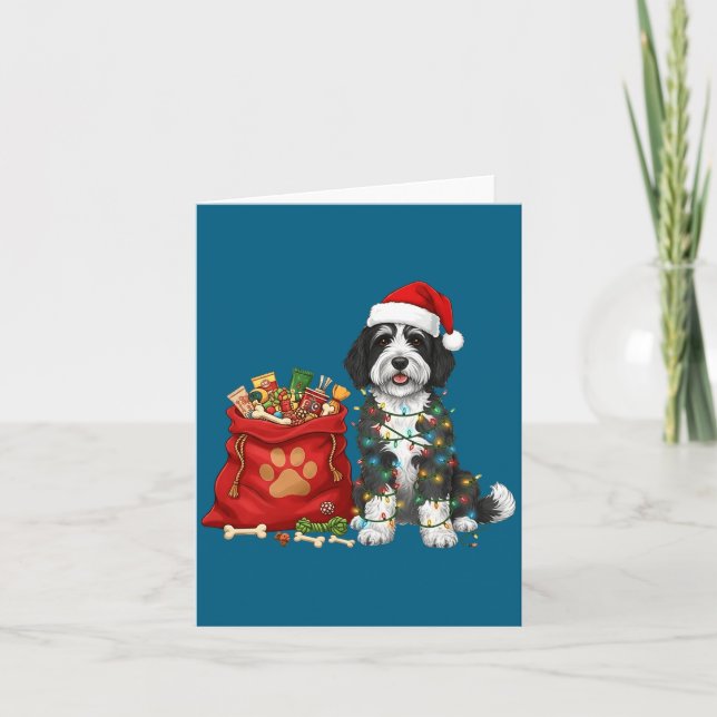 Happy Sheepadoodle Christmas Lights Dog Mom Sheepa Card (Front)