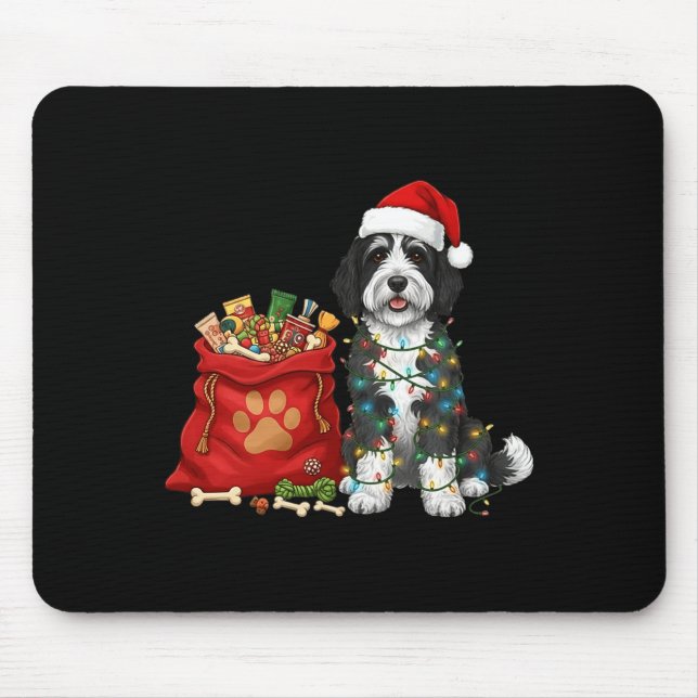 Happy Sheepadoodle Christmas Lights Dog Mom Sheepa Mouse Pad (Front)