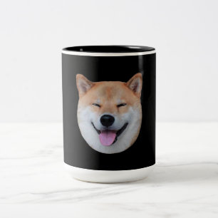 Happy shiba inu face Smiling dog gift Two-Tone Coffee Mug