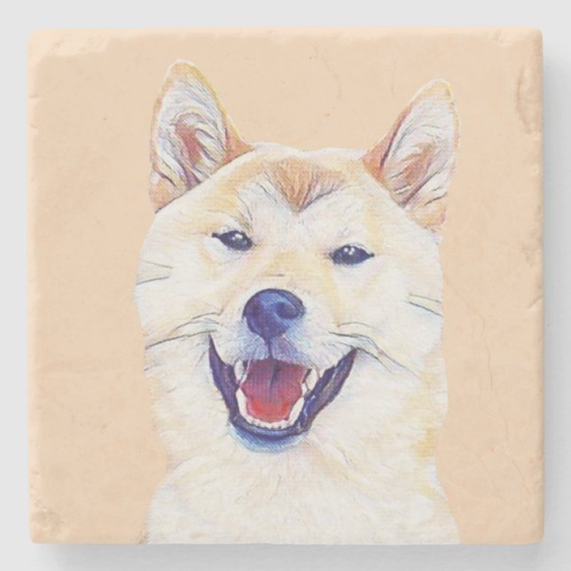Happy Shiba Inu Marble Coaster (Front)