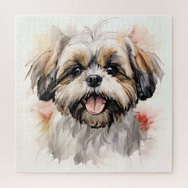 Happy Shih-tzu Puppy Ink Portrait Jigsaw Puzzle (Vertical)