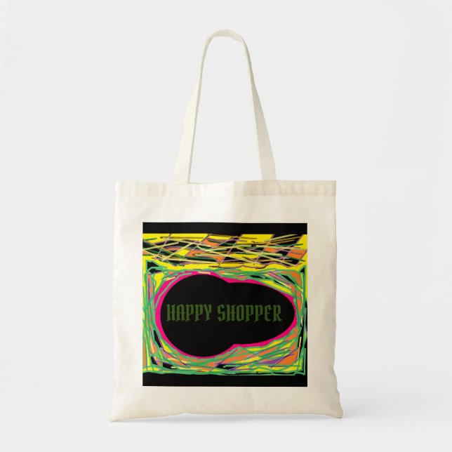 Happy Shopper logo message rainbow colors Tote Bag (Front)