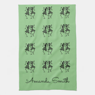 Happy Silhouette Dancers Green Kitchen Towel
