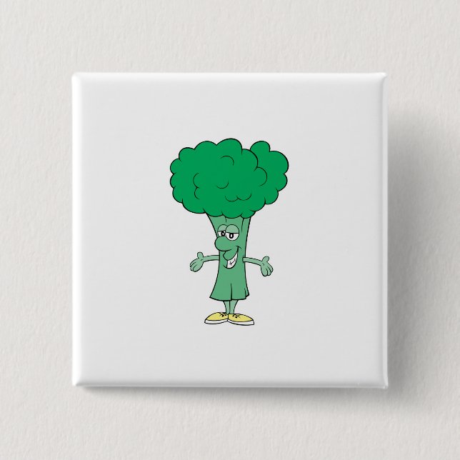 happy silly broccoli cartoon 2 inch square button (Front)