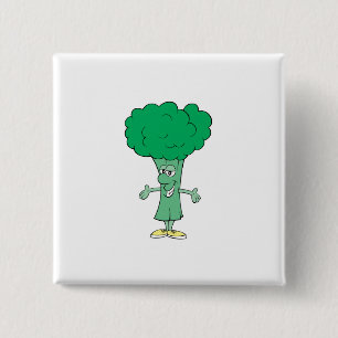 happy silly broccoli cartoon 2 inch square button