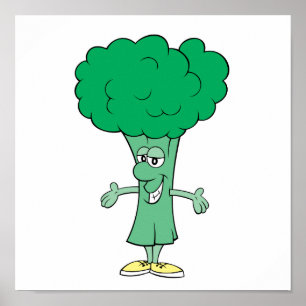 happy silly broccoli cartoon poster