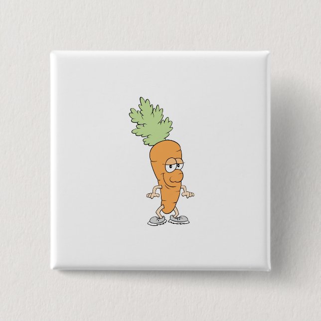 happy silly carrot cartoon 2 inch square button (Front)