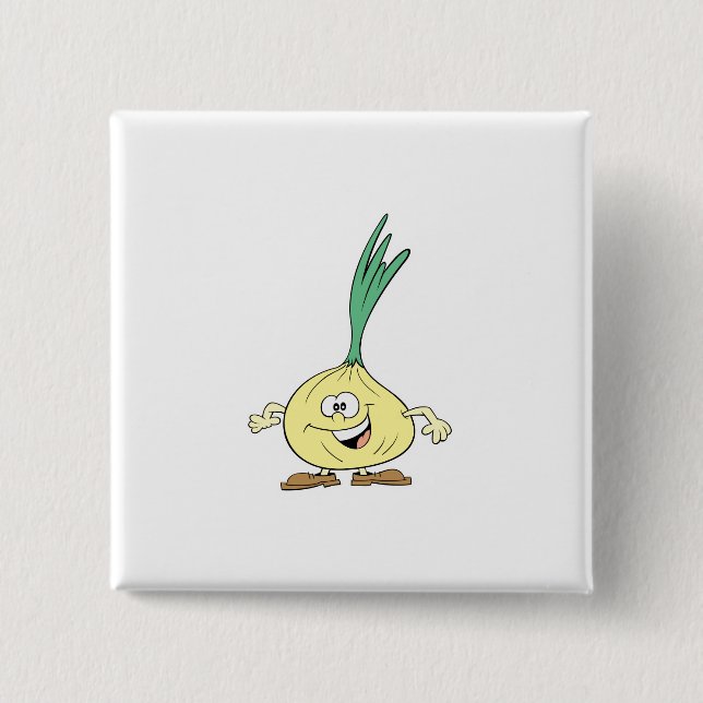 happy silly onion cartoon 2 inch square button (Front)