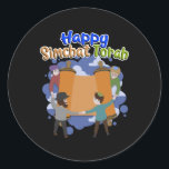 Happy Simchat Torah, Simhat Torah, Jewish Holiday Classic Round Sticker<br><div class="desc">Simchat Torah ( Happy Hanukkah) Shana Tova Umetuka - A Good and Sweet Year! The ideal design for Rosh Hashanah - The Jewish New Year! Happy New Year! Shalom! Mazel Tov and Lechaim! Let's celebrate! Shana Tova (or Shanah Tovah)! Perfect design to wear on Rosh Hashanah! The ideal gift for...</div>