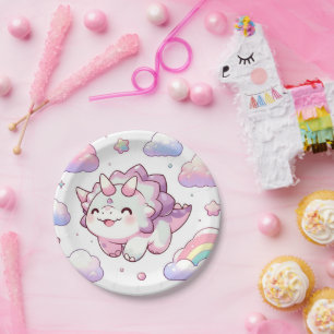 Happy Simple Dinosaur Baby Shower Paper Plate