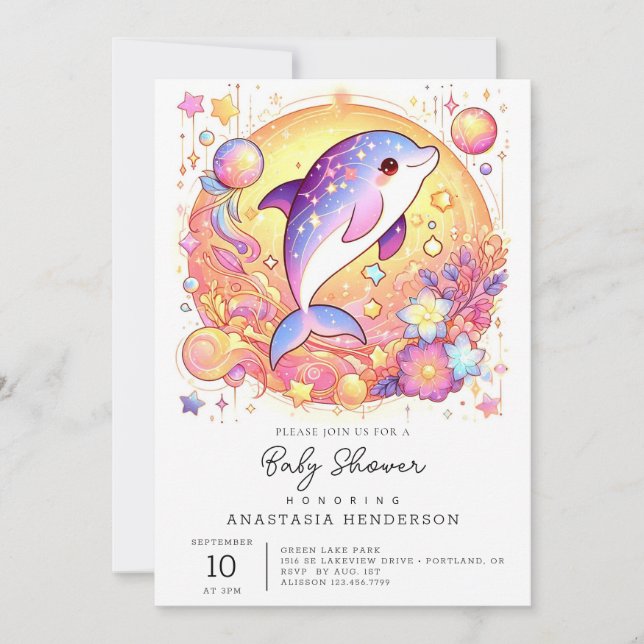  Happy Simple Dolphin Baby Shower Invitation (Front)
