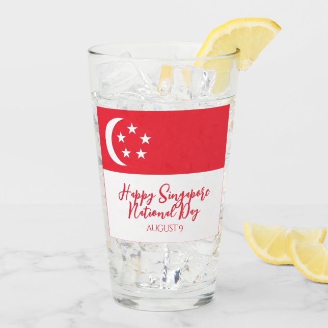 Happy Singapore National Day Singapore Flag Glass (Back Ice)