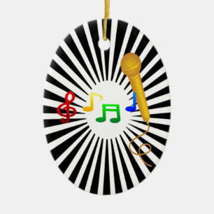 Happy Singing Music Karaoke Sweet Black White Ceramic Ornament