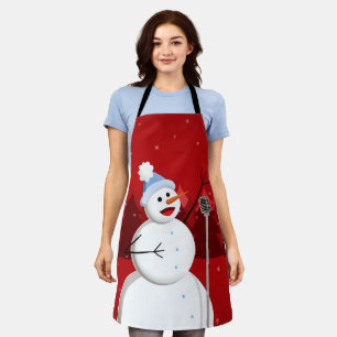 Happy Singing Snowman Christmas Apron