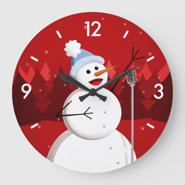 Happy Singing Snowman Christmas Large Clock (Front)