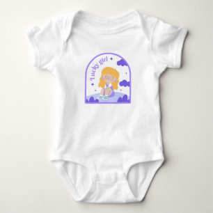 Happy Sitting Girl with Clouds Purple Baby Bodysuit