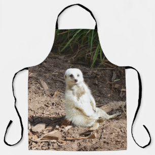 Happy Sitting White Meerkat, Full Print Apron