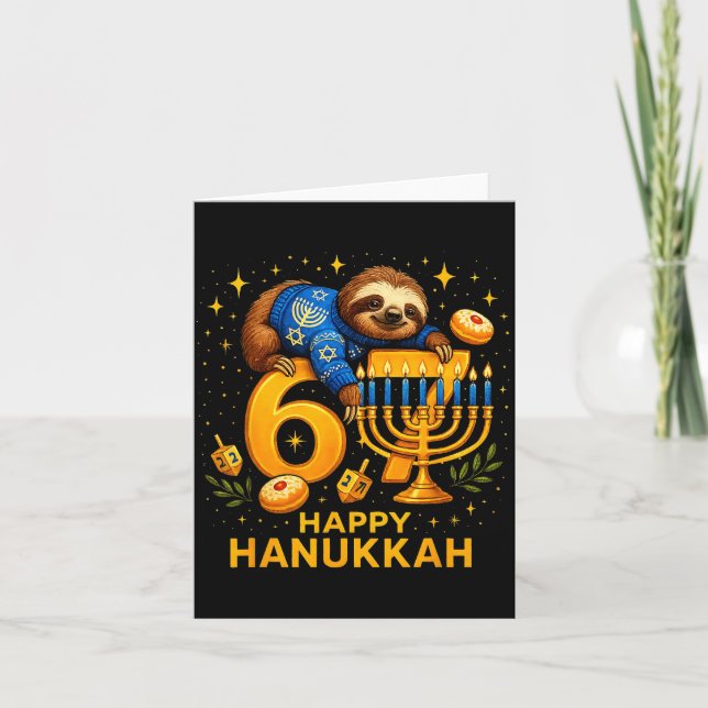 Happy Six Seven Hanukkah Funny Meme Menorah Sloth  Card (Front)