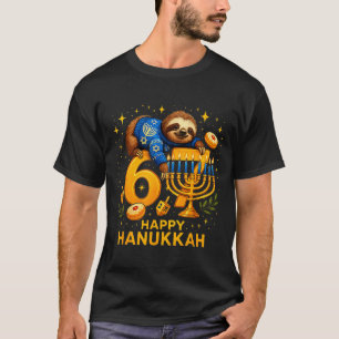 Happy Six Seven Hanukkah Funny Meme Menorah Sloth  T-Shirt