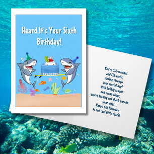Happy Sixth Birthday Sharks with Cake card