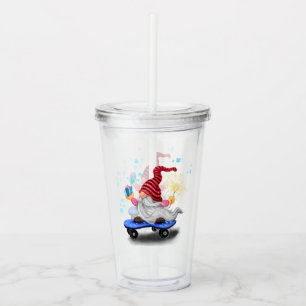 Happy Skater Gnome with Gifts and Sparkler - Funny Acrylic Tumbler