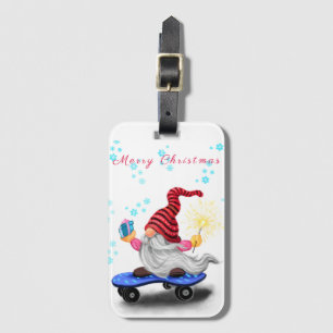 Happy Skater Gnome with Gifts and Sparkler - Funny Luggage Tag