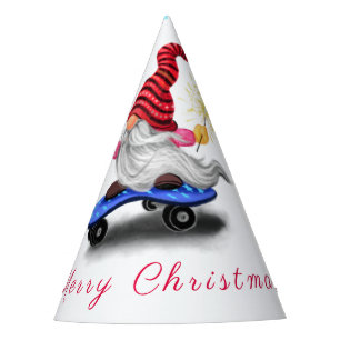 Happy Skater Gnome with Gifts and Sparkler - Funny Party Hat