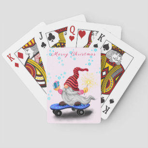 Happy Skater Gnome with Gifts and Sparkler - Funny Playing Cards
