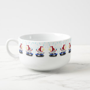 Happy Skater Gnome with Gifts and Sparkler - Funny Soup Mug