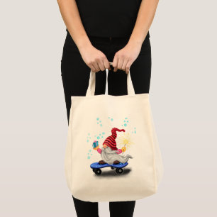 Happy Skater Gnome with Gifts and Sparkler - Funny Tote Bag